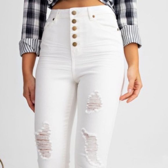 Easel WHITE JEANS HI-WAIST BUTTON FRONT brand boutique - Picture 9 of 12